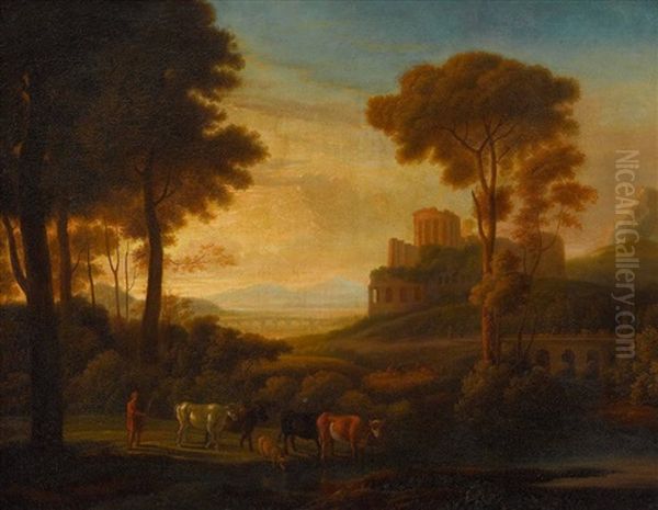 Sudliche Ideallandschaft Oil Painting by Claude Lorrain (Claude Gellee)