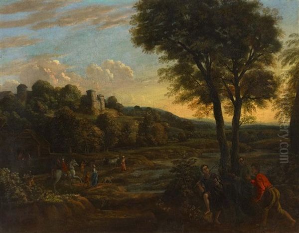 Weite Landschaft Mit Jagdgesellschaft Oil Painting by Claude Lorrain (Claude Gellee)