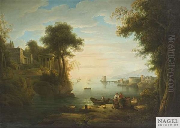 Italienisierende Hafenlandschaft Im Fruhen Morgenlicht Oil Painting by Claude Lorrain (Claude Gellee)