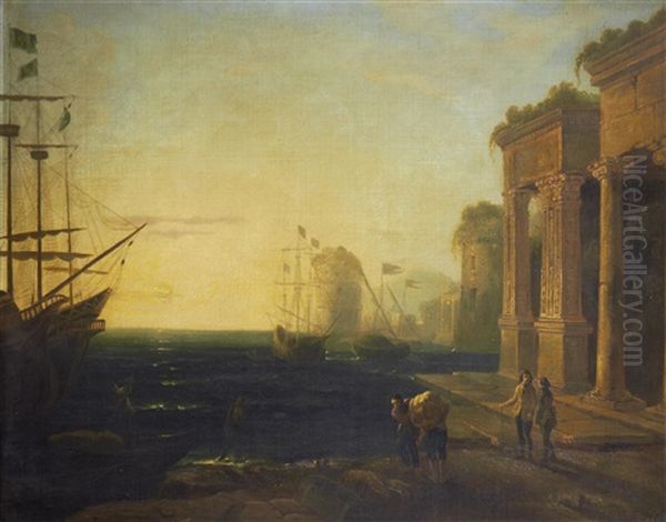 Harbour Scene Oil Painting by Claude Lorrain (Claude Gellee)