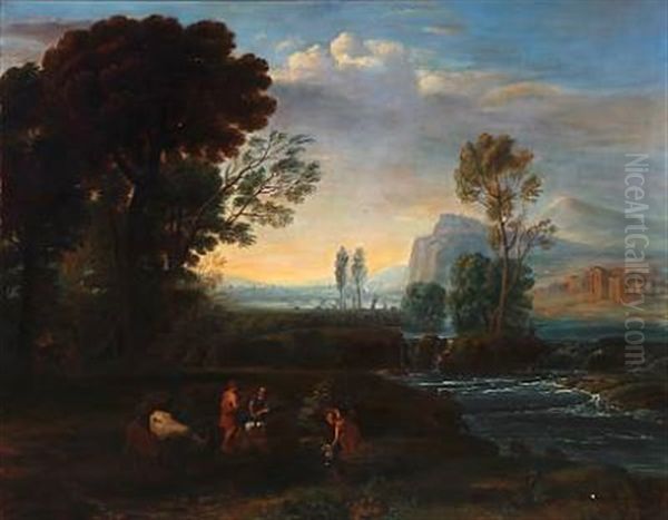 Southern Landscape With Shepherds And Their Cattle Oil Painting by Claude Lorrain (Claude Gellee)