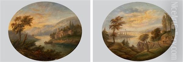 Flusslandschaft Mit Hausern Und Figurenstaffage (+ Another; Pair) Oil Painting by Claude Lorrain (Claude Gellee)