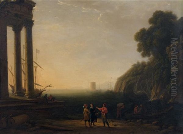 Personnages Dans Un Paysage Mediterraneen Oil Painting by Claude Lorrain (Claude Gellee)