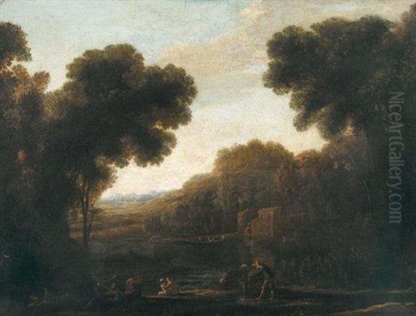 Idyllische Landschaft Mit Fluss Und Staffage Oil Painting by Claude Lorrain (Claude Gellee)