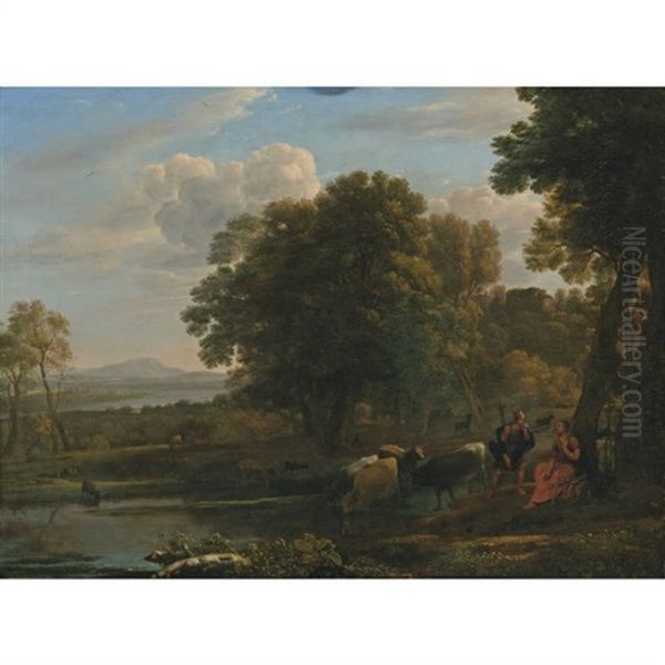 An Evening Landscape With Mercury And Battus Oil Painting by Claude Lorrain (Claude Gellee)