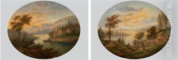 Flusslandschaften Mit Hausern Und Figurenstaffage (pair) Oil Painting by Claude Lorrain (Claude Gellee)