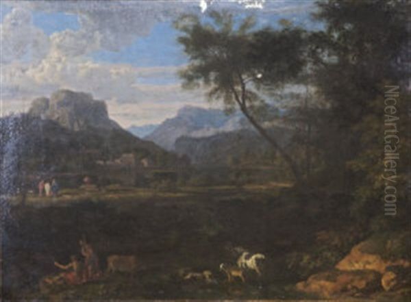 A Classical Southern Landscape With Figures And Animals Oil Painting by Claude Lorrain (Claude Gellee)