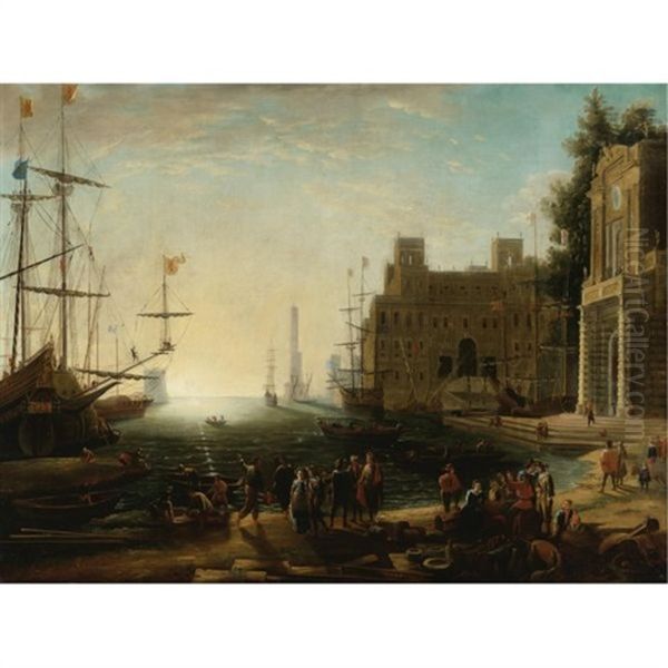 View Of A Bustling Port Oil Painting by Claude Lorrain (Claude Gellee)