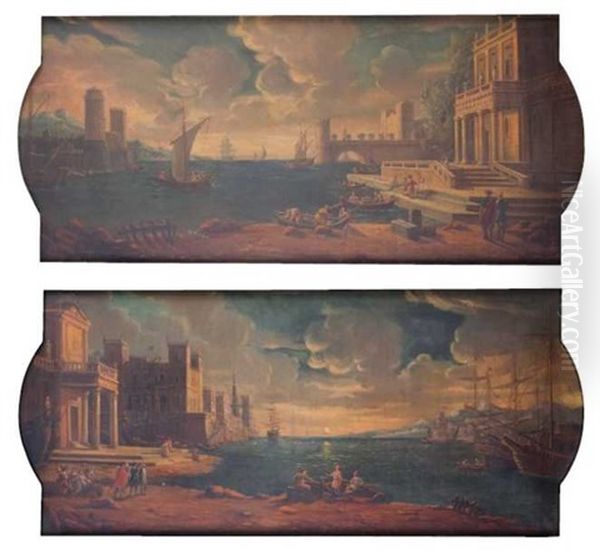 Marines: Ports Mediterraneens (pair) Oil Painting by Claude Lorrain (Claude Gellee)