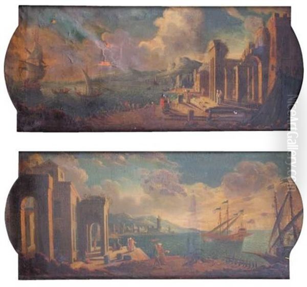 Marines: Pots Mediterraneens (pair) Oil Painting by Claude Lorrain (Claude Gellee)