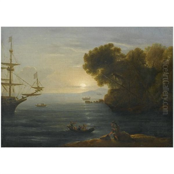 A Mediterranean Coastal Scene With An Artist Sketching In The Foreground Oil Painting by Claude Lorrain (Claude Gellee)