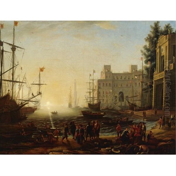 Bustling Port With The Villa Medici Oil Painting by Claude Lorrain (Claude Gellee)
