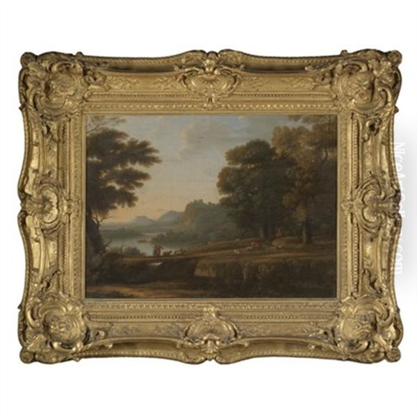An Italianate River Landscape With A Drover And His Herd Of Goats And Cattle Oil Painting by Claude Lorrain (Claude Gellee)