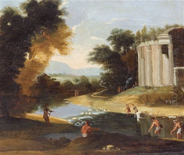 Landschaft Mit Einem Tempel Oil Painting by Claude Lorrain (Claude Gellee)