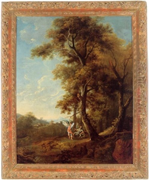 Bewaldete Landschaft Mit Abraham Und Dem Engel Oil Painting by Claude Lorrain (Claude Gellee)