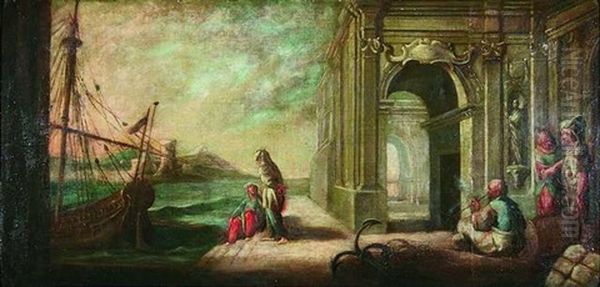 Mediterrane Hafenszene Mit Turkischen Seeleuten Vor Architekturkulisse Oil Painting by Claude Lorrain (Claude Gellee)