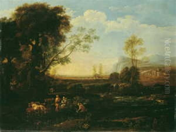 Arkadische Landschaft Mit Hirtenstaffage Oil Painting by Claude Lorrain (Claude Gellee)