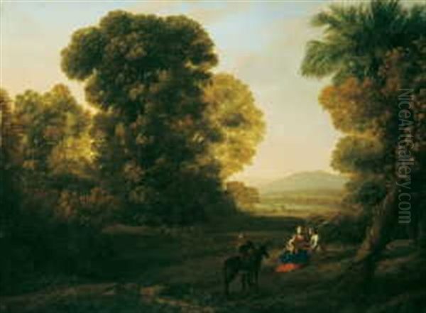 Bewaldete Landschaft Mit Der Rast Der Heiligen Familie Oil Painting by Claude Lorrain (Claude Gellee)