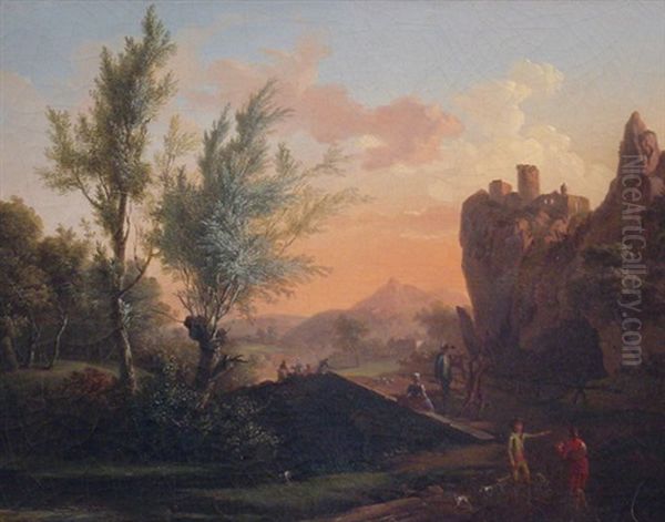 Pastoral Landscape With Figures: Twilight Oil Painting by Claude Lorrain (Claude Gellee)