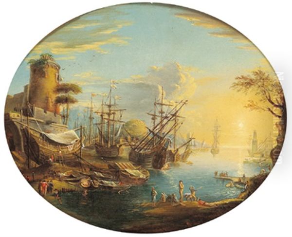 Hafenszene Mit Fischern Im Vordergrund Oil Painting by Claude Lorrain (Claude Gellee)