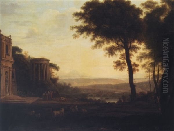 Landscape With The Father Of Psyche Sacrificing At The Milesian Temple Of Apollo Oil Painting by Claude Lorrain (Claude Gellee)