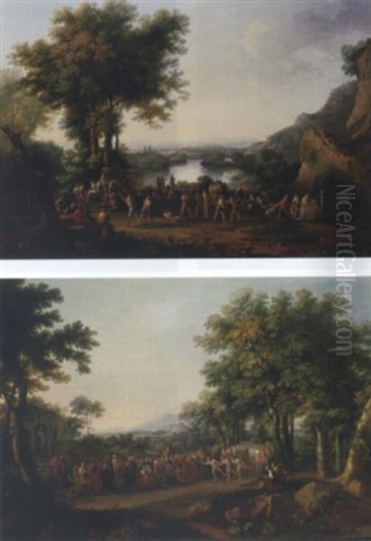 The Olympics:  A Wooded Landscape With Athletes Boxing Oil Painting by Claude Lorrain (Claude Gellee)