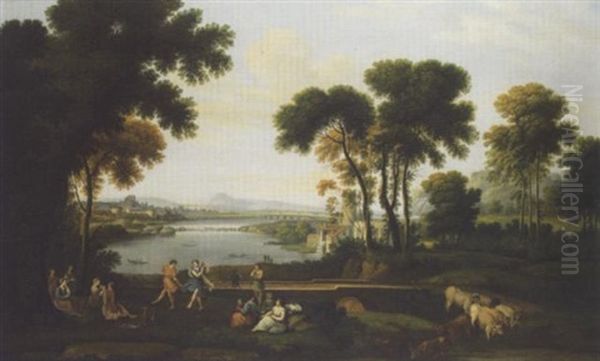 An Arcadian Landscape With The Marriage Of Isaac And Rebekah Oil Painting by Claude Lorrain (Claude Gellee)