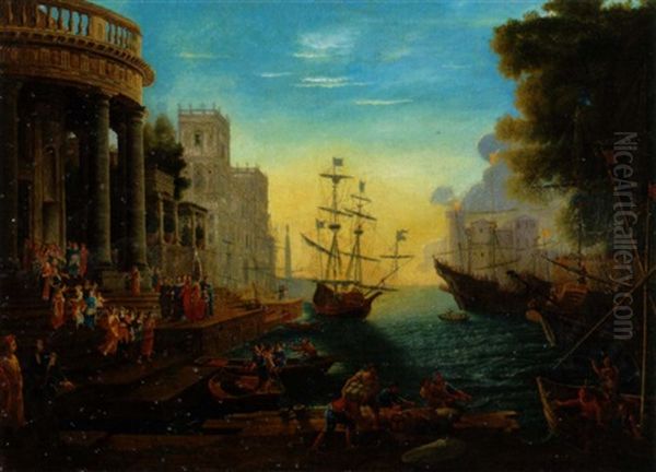 Havn Med St. Ursulas Indskibning Oil Painting by Claude Lorrain (Claude Gellee)