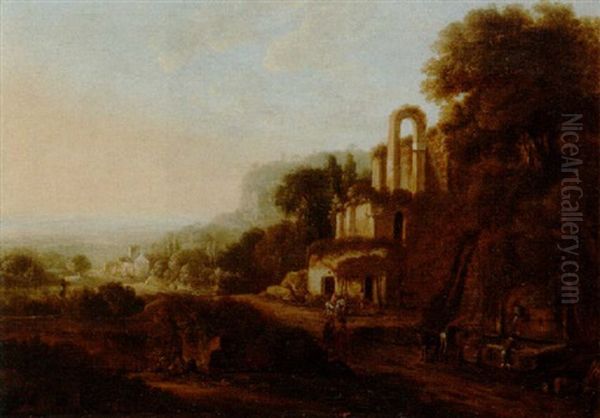 Italienskt Ruinlandskap Med Figurer Oil Painting by Claude Lorrain (Claude Gellee)