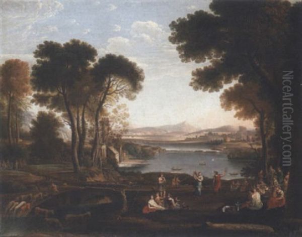 An Arcadian River Landscape With Classical Figures Dancing Oil Painting by Claude Lorrain (Claude Gellee)