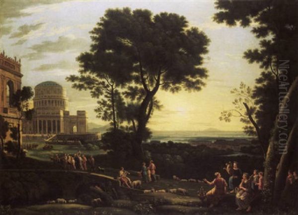 A View Of Delphi With A Procession Crossing A Bridge Oil Painting by Claude Lorrain (Claude Gellee)