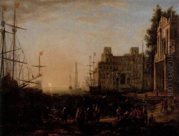 Hamnvy Med Villa Medici Oil Painting by Claude Lorrain (Claude Gellee)