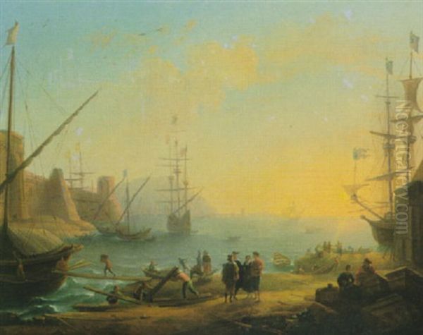 Meeresufer Mit Ankernden Schiffen Bei Sonnenuntergang Oil Painting by Claude Lorrain (Claude Gellee)