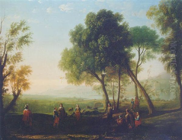 An Italianate River Landscape With Figures Dancing In A Glade Oil Painting by Claude Lorrain (Claude Gellee)