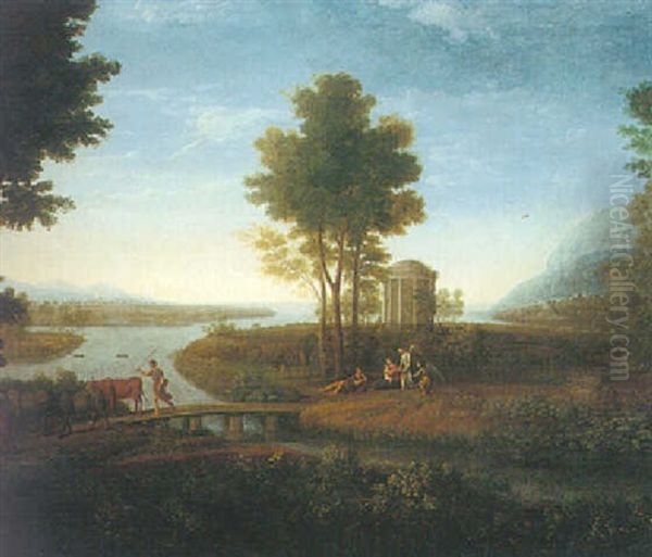 A Classical River Landscape With The Rest On The Flight To Egypt Oil Painting by Claude Lorrain (Claude Gellee)