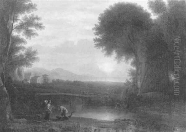 Arcadian Landscape With Figures And Classical Buildings Oil Painting by Claude Lorrain (Claude Gellee)