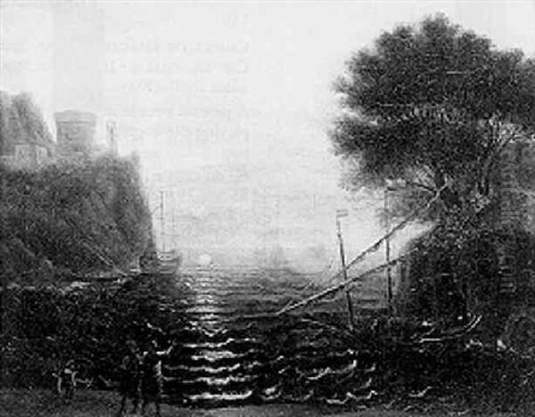 An Italianate Coastal Inlet With Fishermen On The Shore, A Moored Fishing Smack Beyond Oil Painting by Claude Lorrain (Claude Gellee)