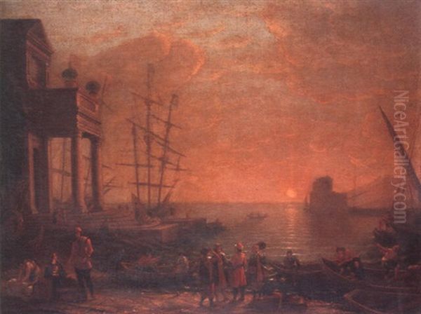 Seaport Oil Painting by Claude Lorrain (Claude Gellee)