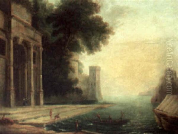Capriccio Seascape At Sunset Oil Painting by Claude Lorrain (Claude Gellee)