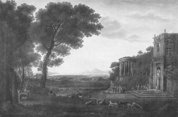 Panoramic Landscape With Figures And Animals Oil Painting by Claude Lorrain (Claude Gellee)