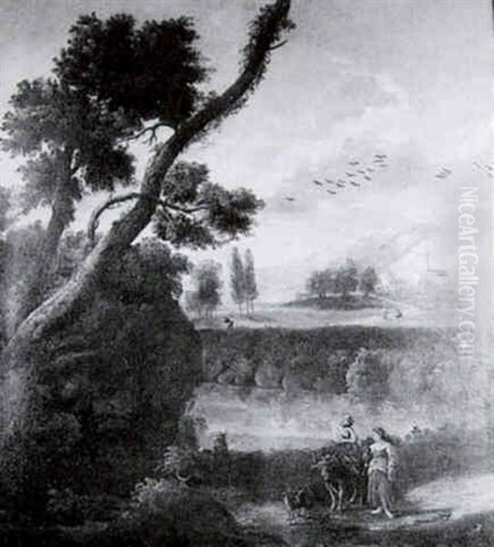 A Classical Continental Landscape With Figures By A Lake In The Foreground Oil Painting by Claude Lorrain (Claude Gellee)