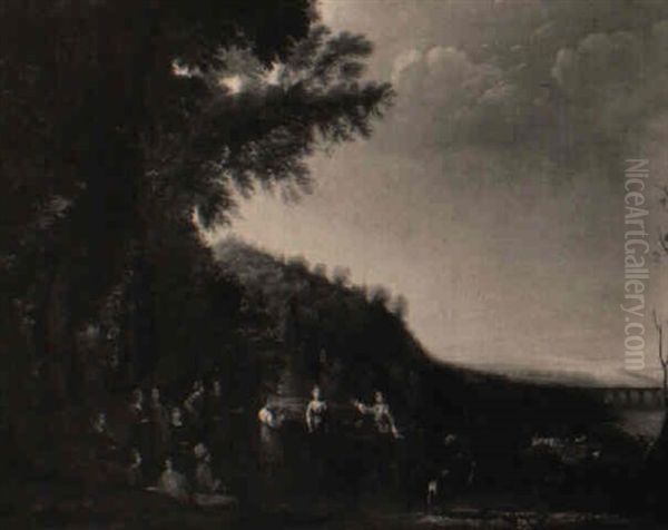 Fluslandschaft Mit Tanzenden Bauern Oil Painting by Claude Lorrain (Claude Gellee)