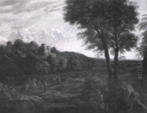 Sudliche Hugellandschaft Mit Burgruine Und Figurenstaffage Oil Painting by Claude Lorrain (Claude Gellee)