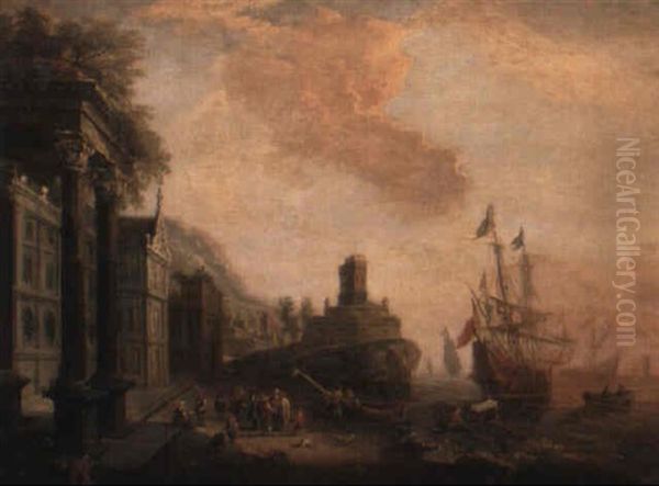 Kustvy Med Byggnader Och Figurer Oil Painting by Claude Lorrain (Claude Gellee)