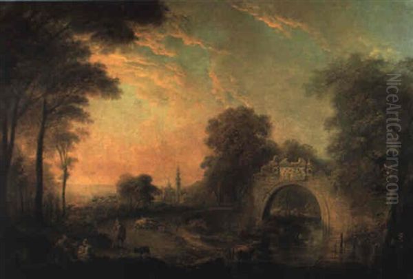 Abendlandschaft Mit Einer Steinernen Bogenbrucke Oil Painting by Claude Lorrain (Claude Gellee)
