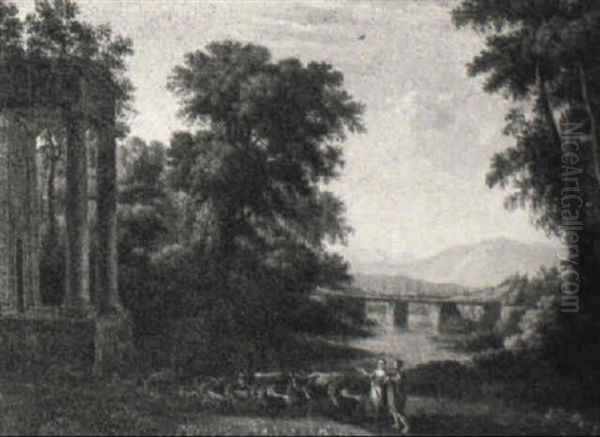 A Pastoral Landscape With Drovers Driving Cattle And Goats Along A Path Oil Painting by Claude Lorrain (Claude Gellee)