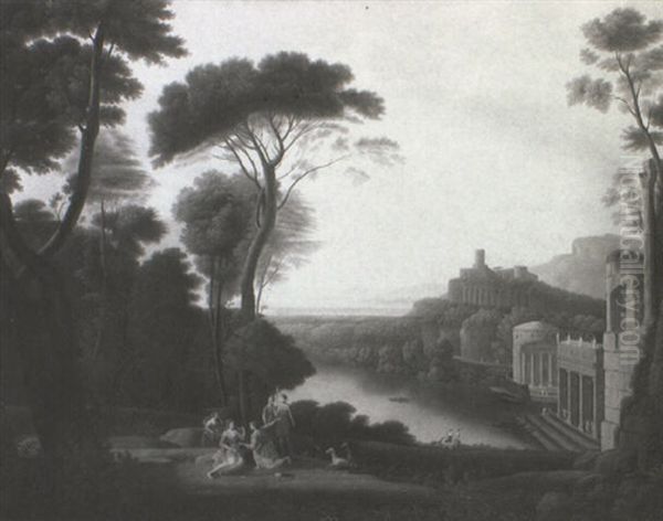 Idyllic Landscape With Diana And Her Nymphs In The Foreground Oil Painting by Claude Lorrain (Claude Gellee)