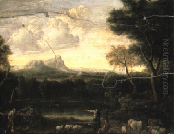 Figures In A Classical Landscape Oil Painting by Claude Lorrain (Claude Gellee)