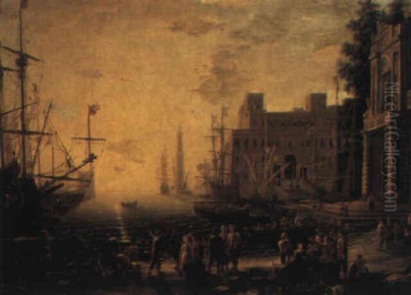 Harbour At Sunset With The Villa Medici Oil Painting by Claude Lorrain (Claude Gellee)