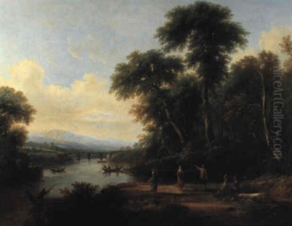 Idyllic Landscape With Figures Oil Painting by Claude Lorrain (Claude Gellee)